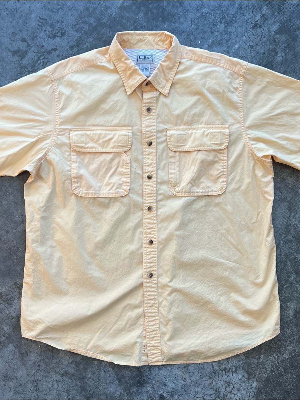 L.L.Bean Fishing Shirt Large Yellow Vented Outdoor Utility Cotton Button Up - Picture 3 of 7